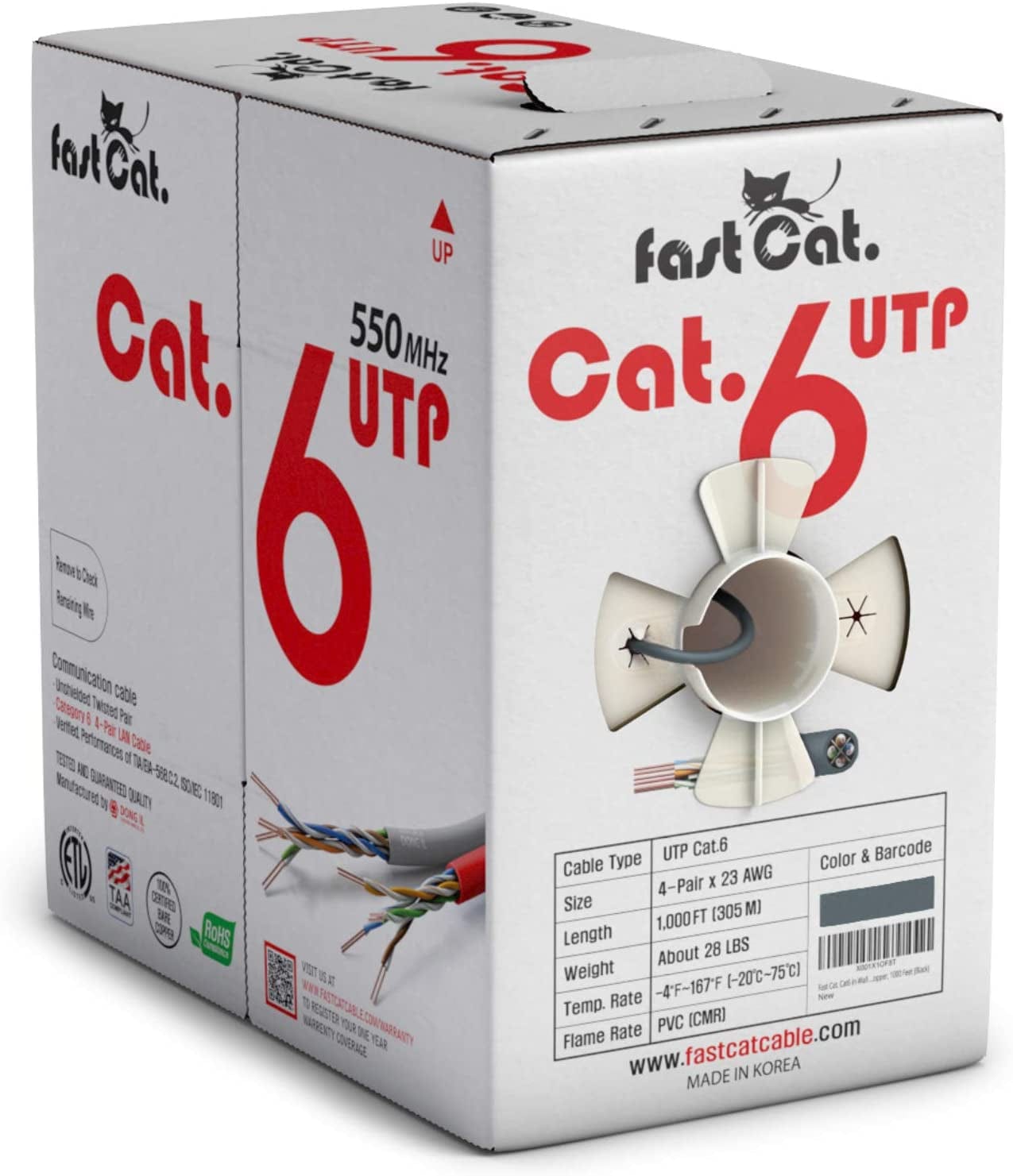 Cat6 Ethernet Cable 1000Ft - 23 AWG Insulated Solid Bare Copper Wire.