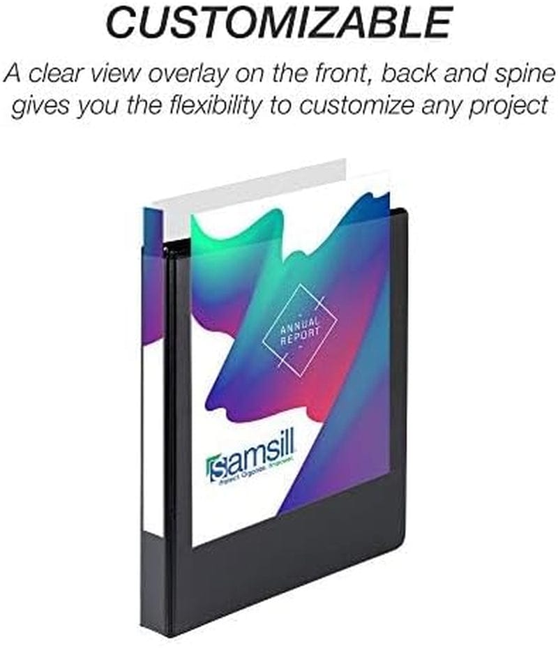 Durable 1 Inch D Ring Black Binder/Customizable Clear View.