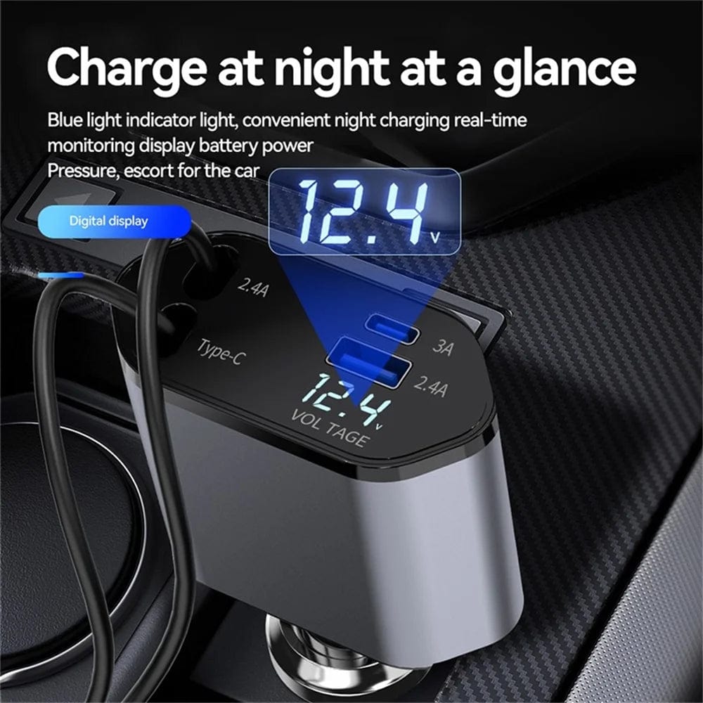 4 in 1 Retractable Car Charger, 100W Fast Car Phone Charger.