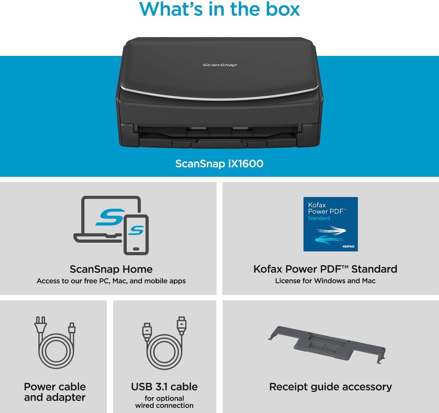 Wireless or USB High-Speed Cloud Enabled Document- Photo-Receipt Scanner.