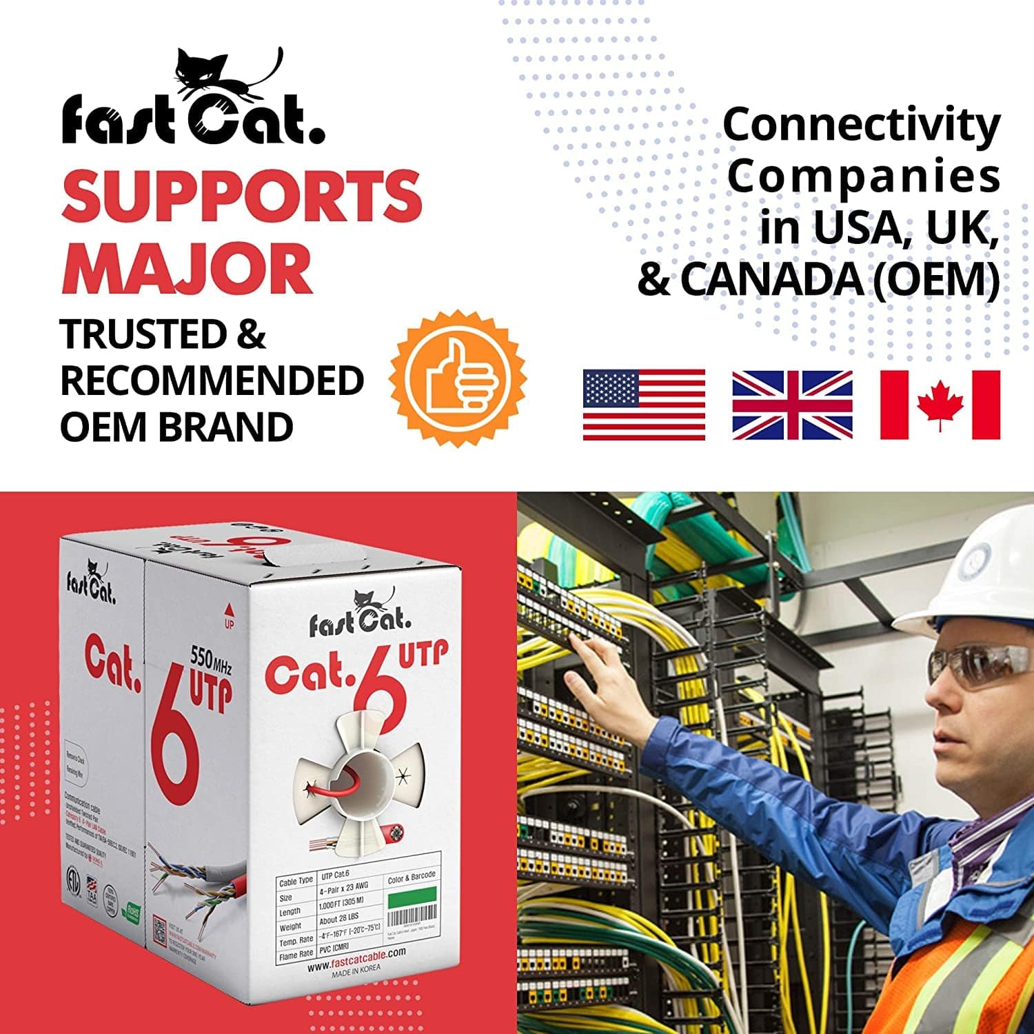 Cat6 Ethernet Cable 1000Ft - 23 AWG Insulated Solid Bare Copper Wire.