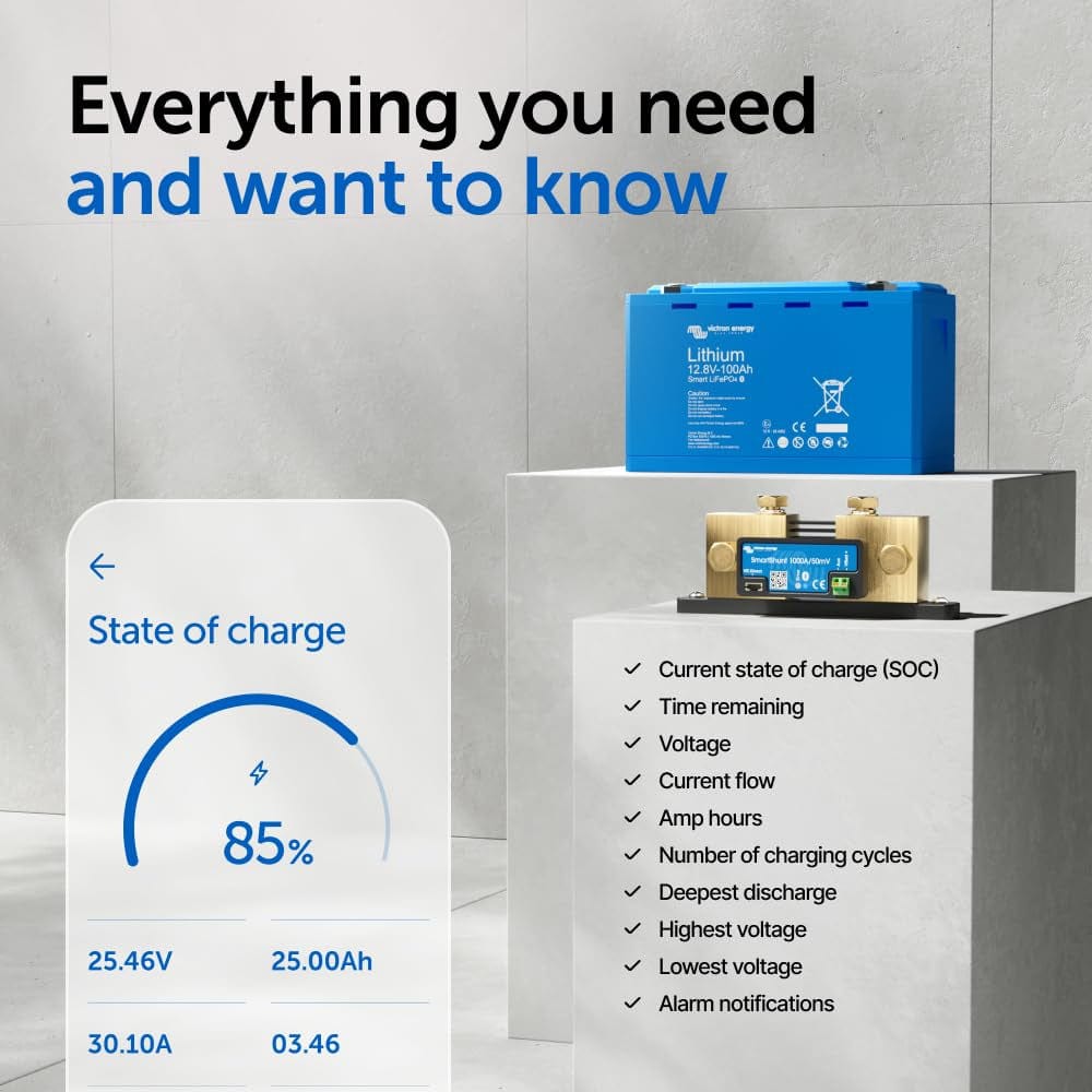 Smartshunt Battery Monitor (Bluetooth) - Victron Smart Shunt - 6.5V-70V, 1000 Amp.
