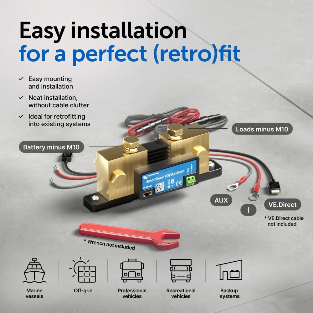 Smartshunt Battery Monitor (Bluetooth) - Victron Smart Shunt - 6.5V-70V, 1000 Amp.