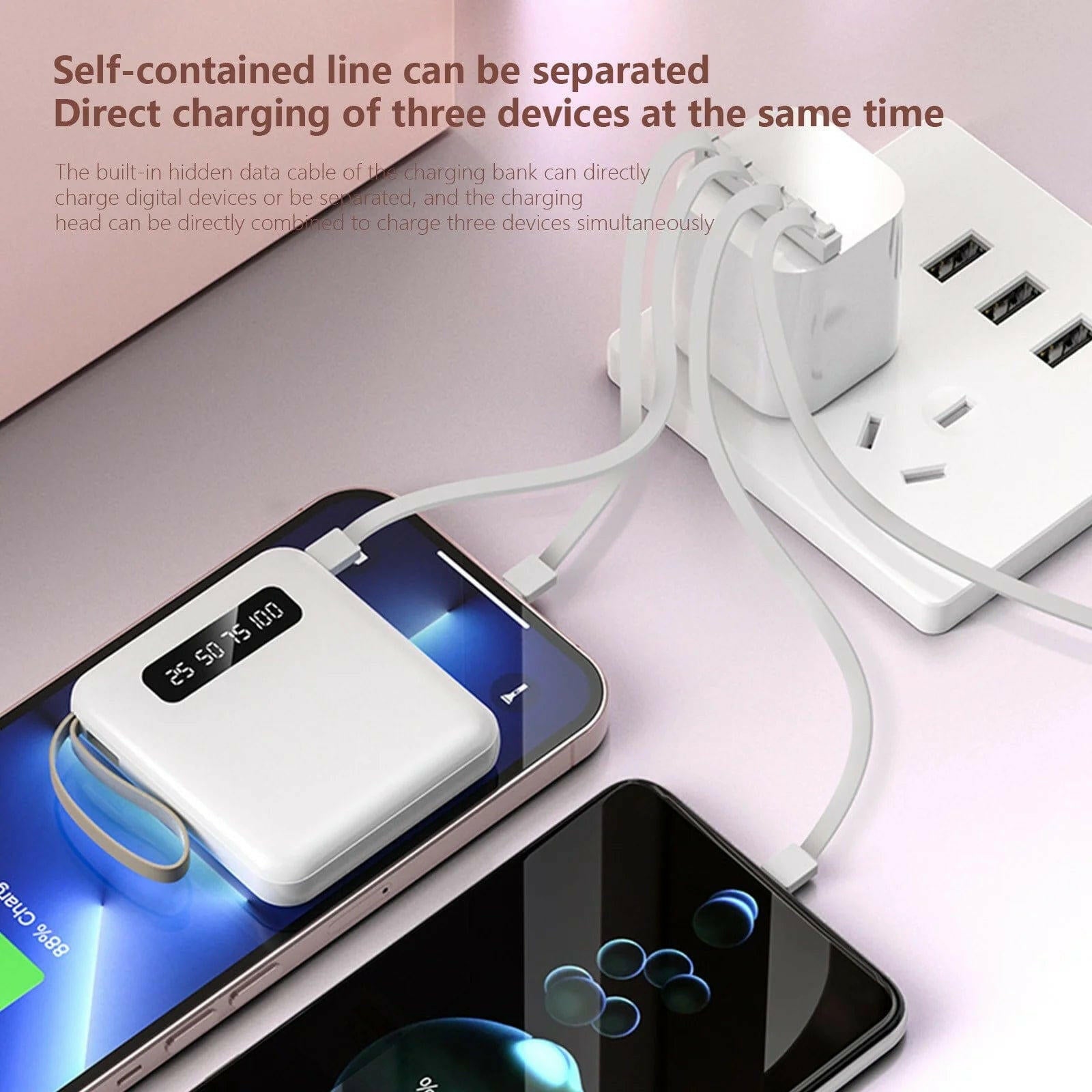 SAFE and STABLE Mobile Power! Portable Charger with Built in Cables,10000Mah Mini Power Bank,4 Output 3 Input External Battery Pack Phone Charger Smart Devices and Cell Phone20% Off - Electronics