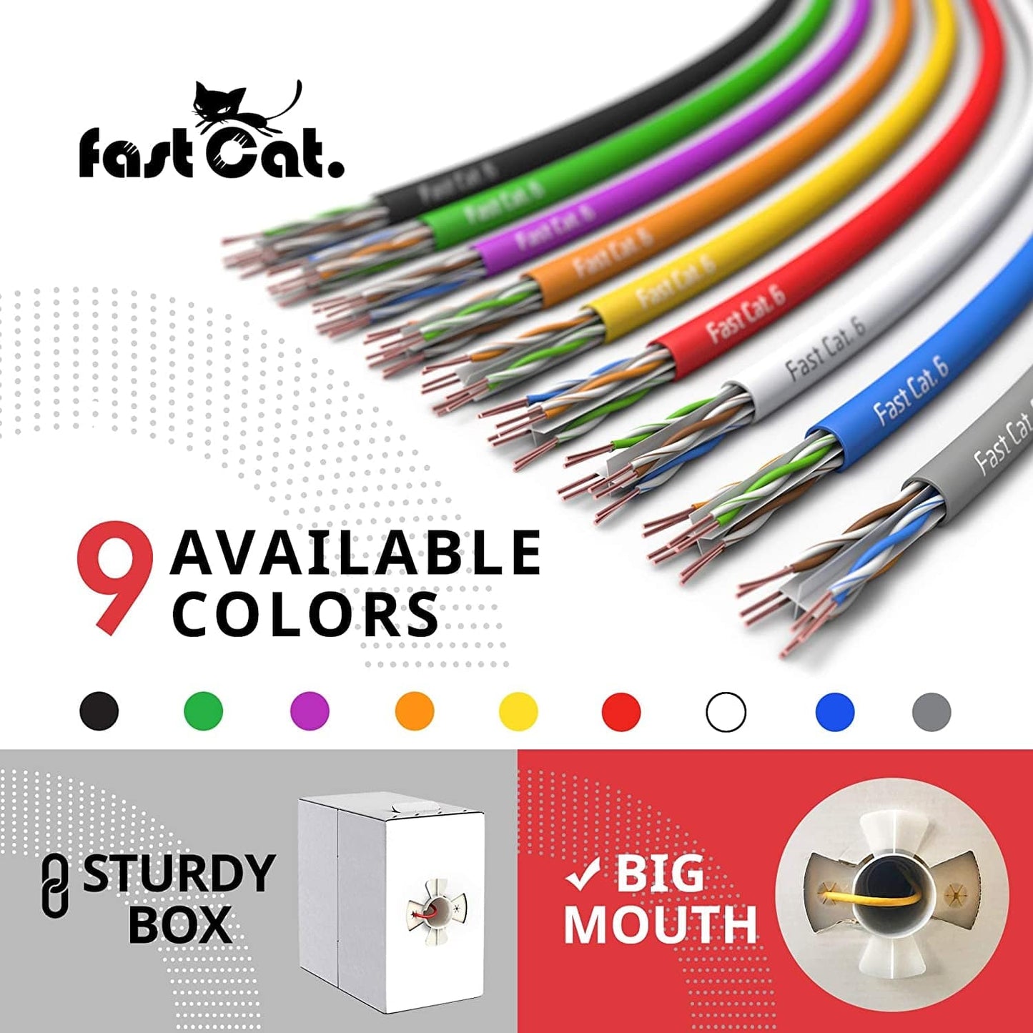 Cat6 Ethernet Cable 1000Ft - 23 AWG Insulated Solid Bare Copper Wire.