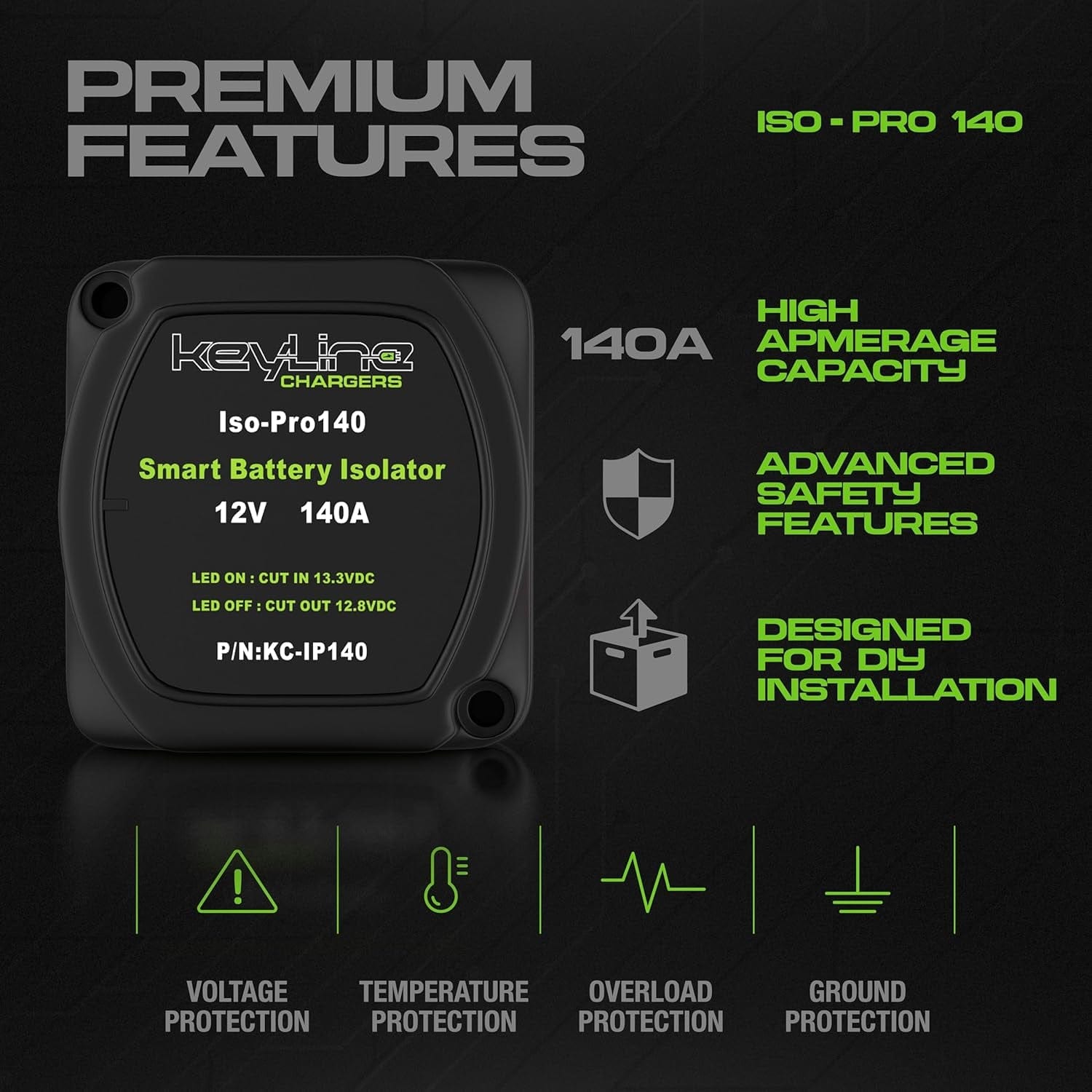 Dual Battery Isolator Kit, 140 Amp 12V Voltage Automatic Disconnect Switch.