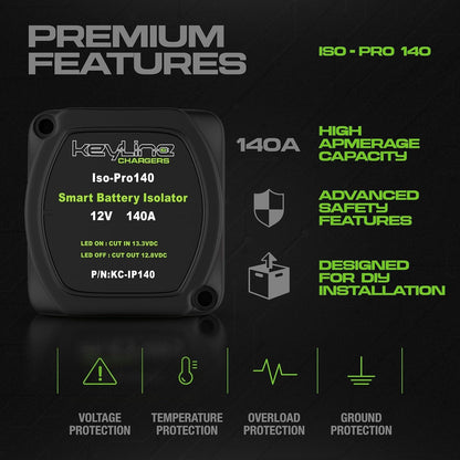 Dual Battery Isolator Kit, 140 Amp 12V Voltage Automatic Disconnect Switch.