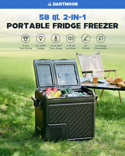 58 Qt Dual Zone Car Fridge Freezer Portable RV Refrigerator DC & AC Power.