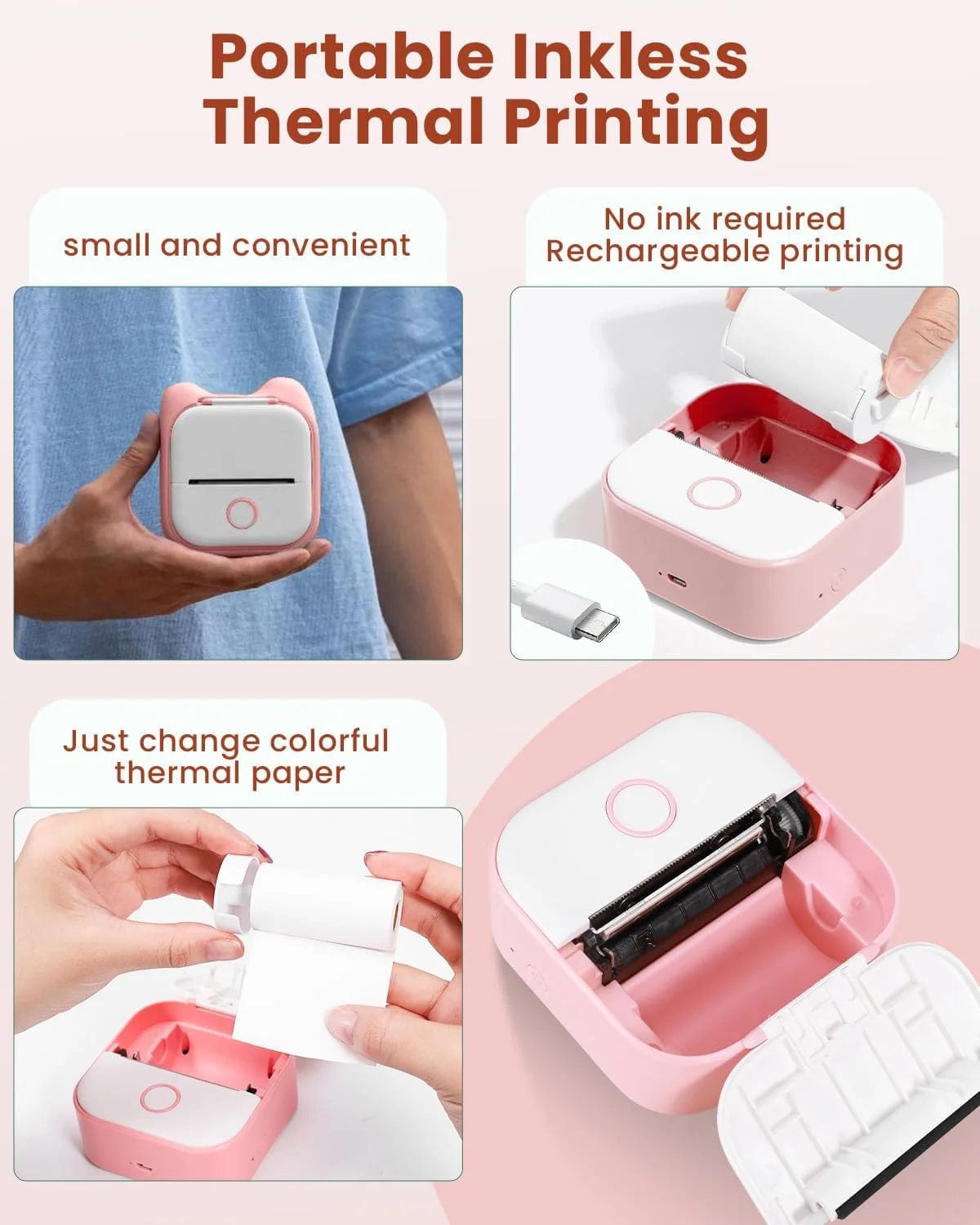 Mini Printer - Sticker Printer T02 Portable Inkless Sticker.