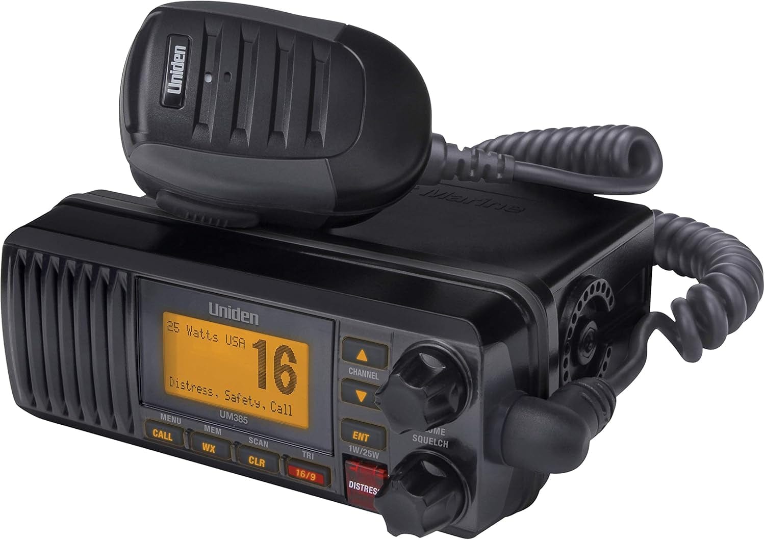 UM385BK 25 Watt Fixed Mount Marine VHF Radio, Waterproof, Noaa Radio.