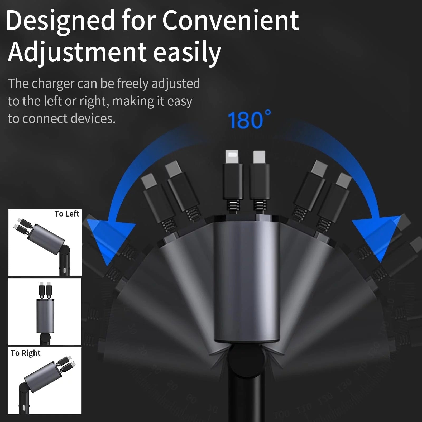 4 in 1 Retractable Car Charger, 100W Fast Car Phone Charger.