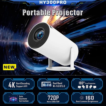 Mini Projector,Hy300 Pro Smart Projector,4K Projector with Wifi 6 and Bluetooth 5,Portable Projector with Android 11, Automatic Keystone Correction,180 Degree,130 Inch Display - Electronics