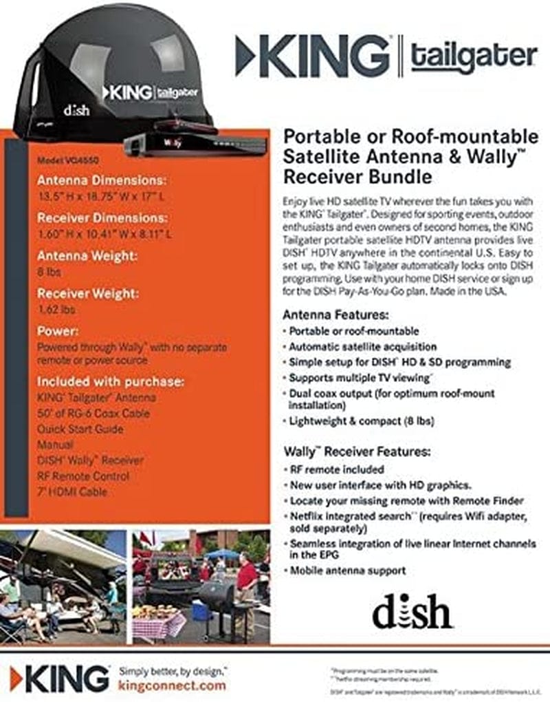 VQ4550 Tailgater Bundle - Portable Satellite TV Antenna and DISH Wally HD Receiver.