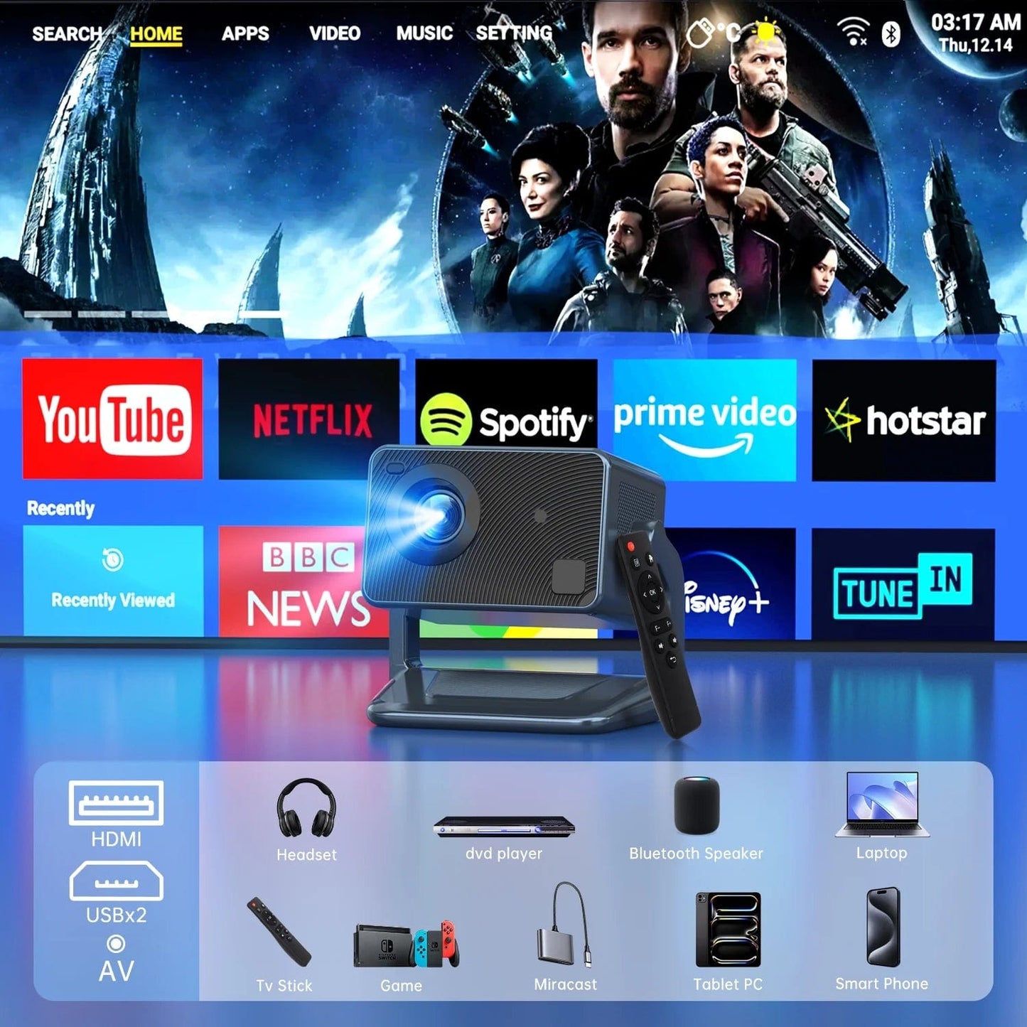 5G Wifi Projector with Bluetooth, 2024 Upgrade Native 1080P Projector for Outdoor & Camping, Mini Movie Projector Support 4K Resolution, Wireless & Wired Projector for Home & Camping & Party - Electronics