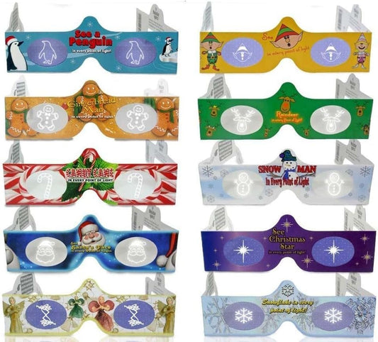 3D Christmas Glasses - 10 Pack Holiday Specs - Hologram Holiday Images.