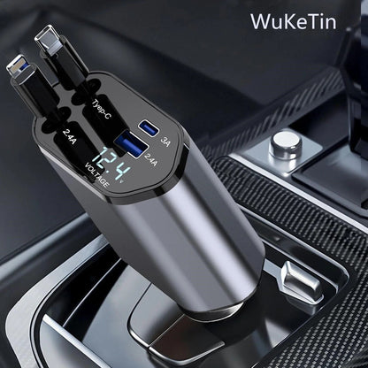 4 in 1 Retractable Car Charger, 100W Fast Car Phone Charger.