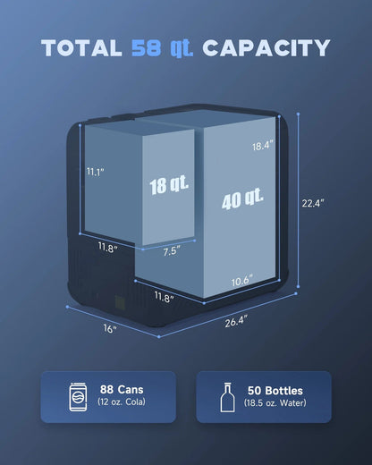 58 Qt Dual Zone Car Fridge Freezer Portable RV Refrigerator DC & AC Power.