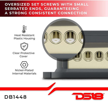 Distribution Ground Block - 1 X 4GA In/ 4 X 8GA Out, Nickle Plated.