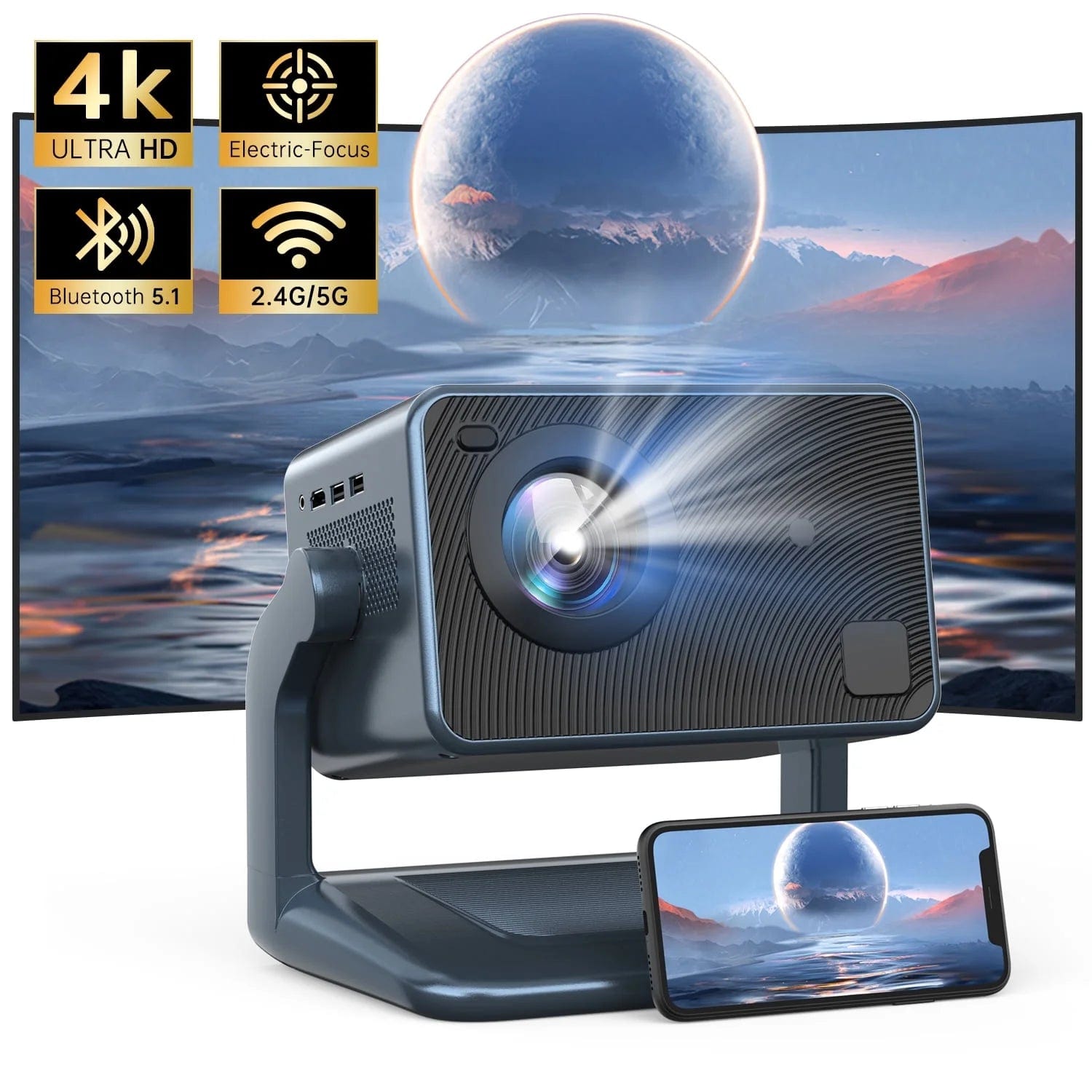 5G Wifi Projector with Bluetooth, 2024 Upgrade Native 1080P Projector for Outdoor & Camping, Mini Movie Projector Support 4K Resolution, Wireless & Wired Projector for Home & Camping & Party - Electronics